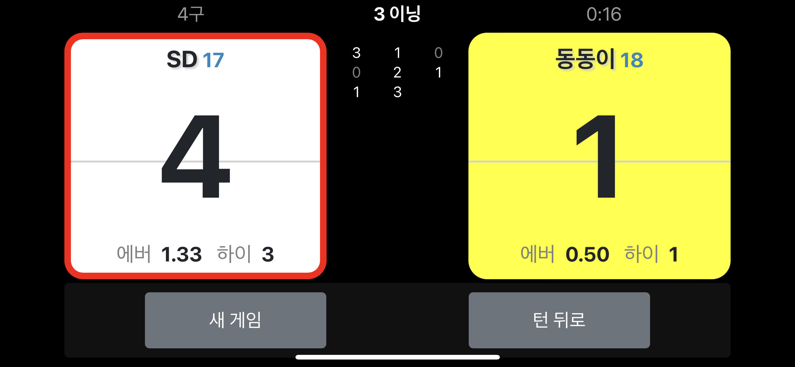 게임 진행 화면 — 점수판